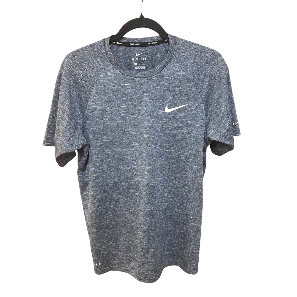 Nike Swim Dri-FIT Rash Guard Mens Small Blue Heathered UPF 40+ NESSA589 Shirt
